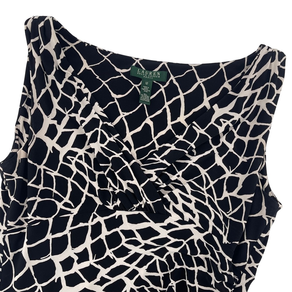 Lauren Ralph Lauren Dress Sheath Sleeveless Black White Print Size‎ 12